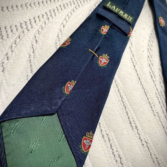 Lauren by Ralph Lauren Navy Silk Repp Narrow Club Tie - Picture 3 of 4